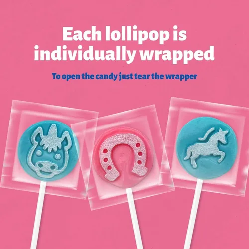 Vista 3 de Unicorn Mega Lollipops – Caja a granel de 5 libras (120 unidades) – Sabor de algodón de azúcar – Tatuaje de glaseado revelación de género Ventosas