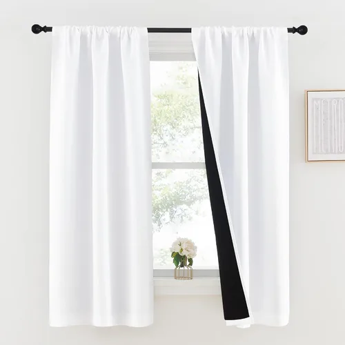 Vista 58 de NICETOWN Biscotti Beige 100% Cortinas opacas de 45" de largo para cocina, bolsillo con varilla para sótano completamente opaco, cortinas térmicas