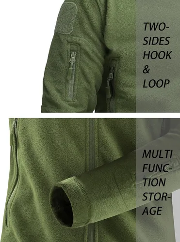Vista 5 de TACVASEN Chaqueta táctica de forro polar con capucha para hombre, Gris, verde