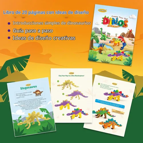 Vista 4 de Kit de arcilla de aire seco de dinosaurios de Drama Planet – Crea 5 modelos de dinosaurios con 12 colores de arcilla para modelar, guía