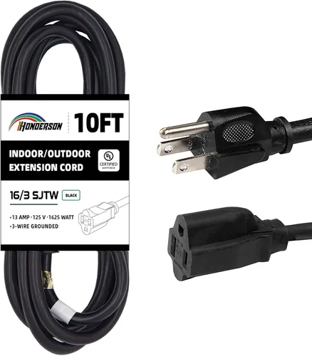 Vista 31 de Cable de Extensión HONDERSON, Certificación UL, Calibre 16, 1 Pie de Largo, Color Negro, 3 Puntas, Resistente, 16/3 SJTW, 13A, Cable de Energía