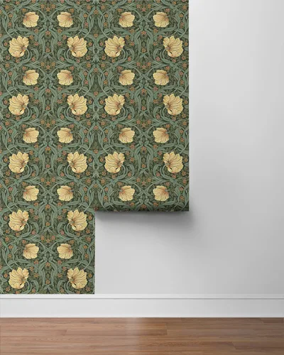 Vista 6 de NextWall Pimpernel Garden - Papel tapiz vintage para despegar y pegar (verde prado y ámbar)