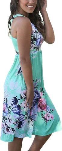Vista 3 de Supnier Vestido de verano sin mangas con estampado floral y espalda cruzada para mujer, con bolsillo