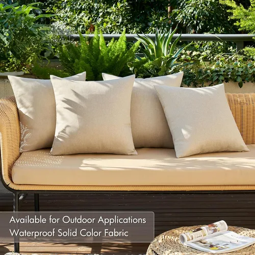 Vista 2 de MIULEE - Paquete de 4 fundas decorativas de cojín para exterior, de lino, impermeables, para jardín, patio, tienda de campaña, balcón, sofá, 16 x 16