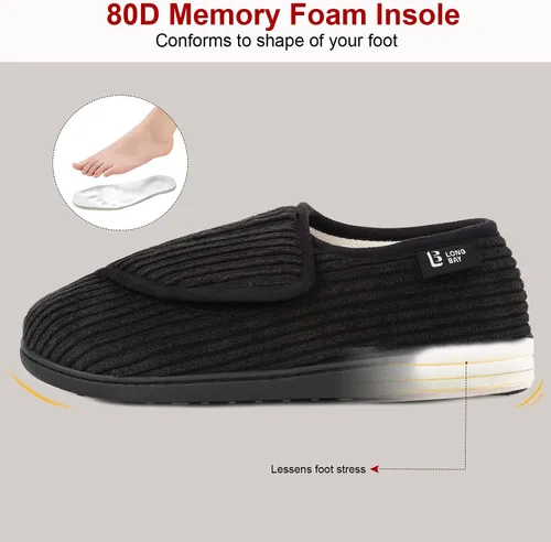 Vista 4 de LongBay Pantuflas ajustables para mujer, de espuma viscoelástica, cómodas, anchas, para diabéticos, para casa, Edema, neuropatía ortopédica