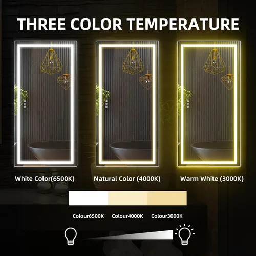 Vista 5 de Espejo de baño LED de 72 x 36 pulgadas con luces, antiniebla, regulable, retroiluminado + iluminado frontal, espejo de tocador de baño iluminado