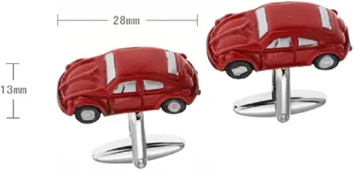 Vista 2 de mrcuff Iconic coche Beetle Rojo Par de gemelos en una caja de regalo y paño de pulido