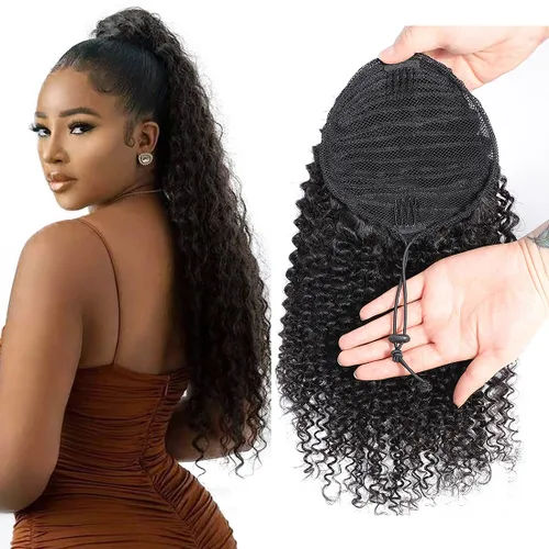 Vista 20 de Extensión de cola de caballo de cabello humano, onda de agua, pasta mágica, ondulado, natural, cola de caballo rizada 100% real, cabello Remy ondas