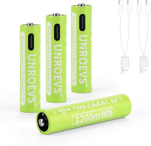 Vista 7 de UNROEVS Baterías recargables AAA USB-C, 1.5 V 1200 mWh, batería de litio AAA recargable triple A, larga duración, carga rápida para linternas