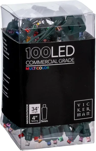 Vista 2 de Vickerman Juego de 100 luces LED GW WA Ec multicolor con LED gran angular de molde único, 36 pies