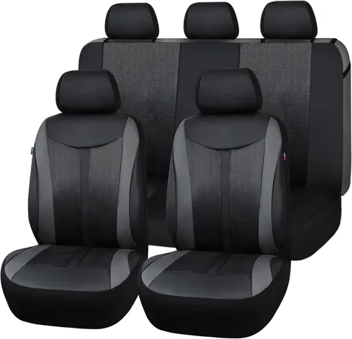 Vista 7 de Flying Banner Juego completo de fundas de asiento de coche, asiento delantero y trasero, malla de aire de piel sintética, transpirable, beige