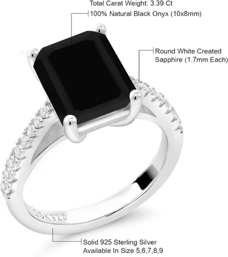 Vista 7 de Gem Stone King Anillo de compromiso de plata de ley 925 con ónix negro y zafiro blanco para mujer piedra natal de 339 quilates corte esmeralda