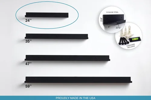 Vista 7 de Infinite Design - Estante flotante de metal de 24 pulgadas Moderno repisa de acero con recubrimiento en polvo negro, fabricado en Estados Unidos