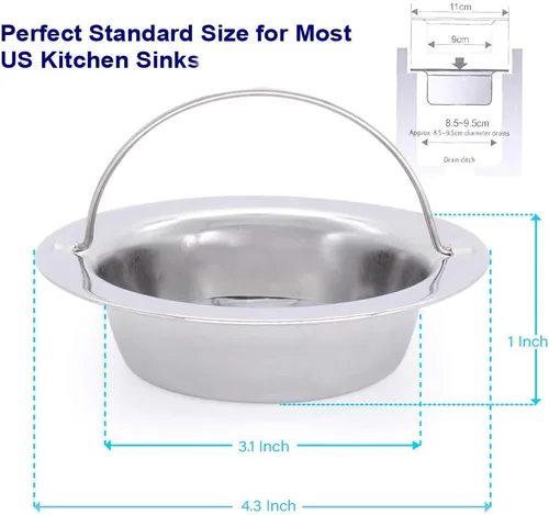 Vista 3 de Paquete de 2 coladores para fregadero de cocina con asa, acero inoxidable de alta calidad, tapón de eliminación de basura para fregadero de cocina
