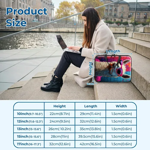 Vista 4 de Funda para laptop con asa de 10 pulgadas, impermeable, diseño de lentes de sol de alpaca, funda para computadora compatible con MacBook Air, Pro