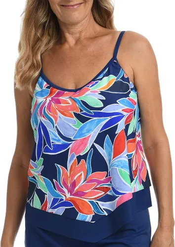 Vista 29 de Maxine of Hollywood Traje de baño tankini con cuello en V para mujer Negro/ Isla Verde