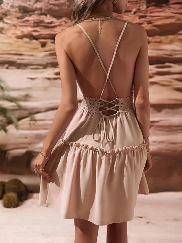 Vista 2 de SHENHE Minivestido sin mangas con encaje y cuello en V sin mangas para mujer