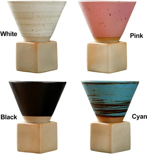 Vista 9 de Taza de café de cerámica gruesa con base, taza de porcelana creativa con forma de cono triangular de 6.8 fl oz, tazas pequeñas personalizadas