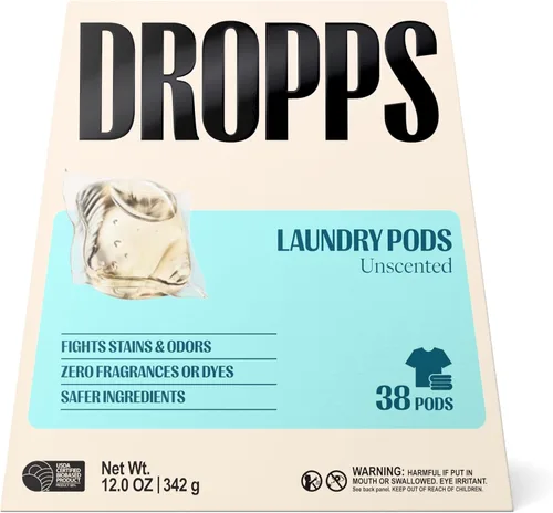 Vista 23 de Dropps Cápsulas de detergente para ropa a base de biológicas Odor & Stain Crisp Breeze HE compatibles con ropa fresca, suministros de jabón