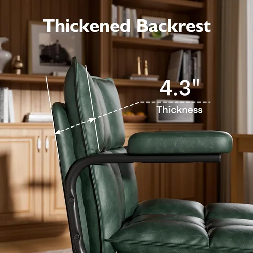 Vista 7 de Ollega Mid Century Modern Desk Chair, Vintage Leather Office Chair, Green Petite Computer Chair for Small to Medium Women, Thickened Back, Cozy