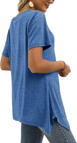 Vista 3 de Alaroo Camisetas básicas de verano para mujer, manga corta, cuello en V, túnica