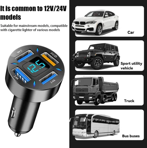 Vista 6 de Ankuee Cargador de coche USB de 4 puertos, carga súper rápida de 66 W con QC 3.0, PD 20 W y adaptador de cargador USB 2.4A, carga rápida con 2 pzas