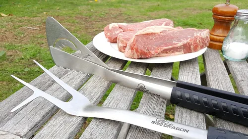 Vista 2 de BBQ Dragon - Utensilios de parrilla - Juego de herramientas para barbacoa - Espátula, tenedor, pinzas combinadas en 2 accesorios para barbacoa