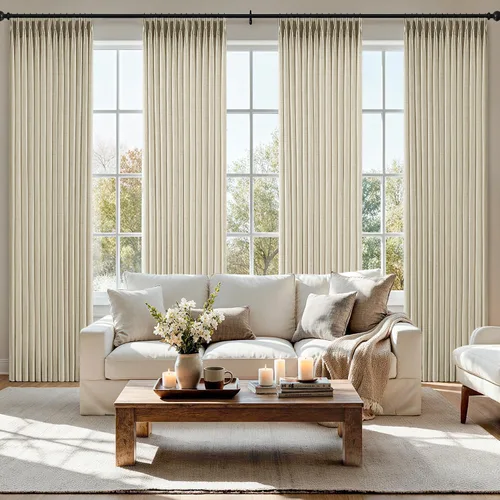 Vista 12 de MIULEE Juego de 4 paneles de cortinas plisadas de lino de 40 x 84 pulgadas Beige Blanco