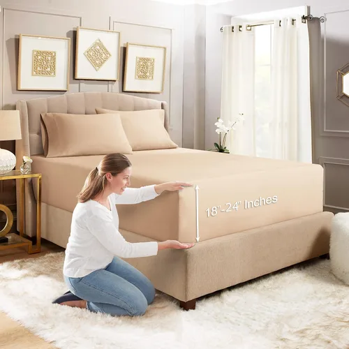 Vista 25 de Empyrean Bedding - Sábanas bajeras tamaño Queen, con sábana de cajón extra profunda – Juego de sábanas bajeras extra profundas, de 24 pulgadas