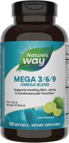 Vista 8 de Nature's Way MEGA 3/6/9 Omega Blend, sin OMG, pescado Lino Borraja Aceites, sabor a lima, 90