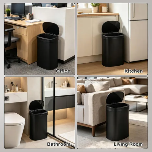 Vista 7 de Basurero automático de 13 galones con tapa y sensor de movimiento para la oficina en casa, dormitorio, baño, sala de estar, basura, acero inoxidable