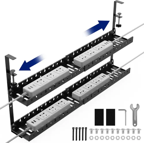 Vista 2 de Bandeja extensible de 31 pulgadas para organizar cables debajo del escritorio, bandeja de gestión de cables de metal debajo del escritorio