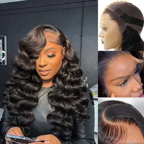 Vista 60 de BEEOS - Peluca frontal encaje HD 13x6 ondas corporales densidad 180% cabello humano nudos decolorados 18 pulgadas
