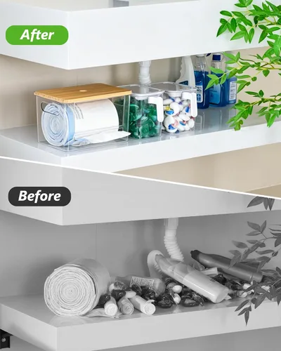 Vista 7 de iCASA Trash Bag Dispenser Organizer - Large 3 in 1 Garbage Bag Dispenser Holder Dishwasher Pods Container, Clear Under Kitchen Sink Organizer, 2pcs