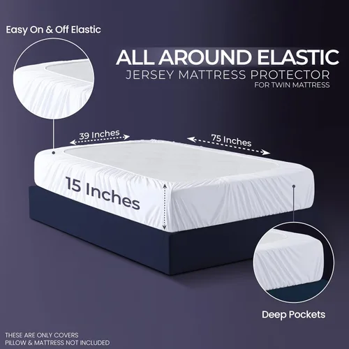 Vista 4 de Protector de colchón impermeable y funda de almohada, tamaño individual, incluye 1 protector de almohada con cremallera y 1 juego de funda