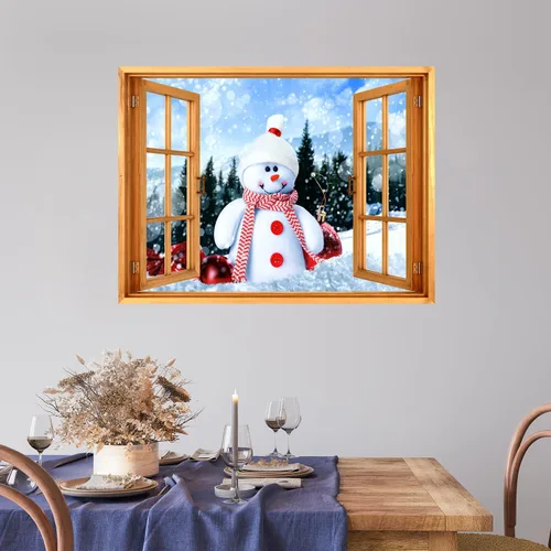 Vista 10 de wall26 Adhesivo de Pared Papá Noel Llevando Regalos Ventana Abierta Mural, No Se Despega y No Se Pega, Papel Tapiz No Tejido Decorativo