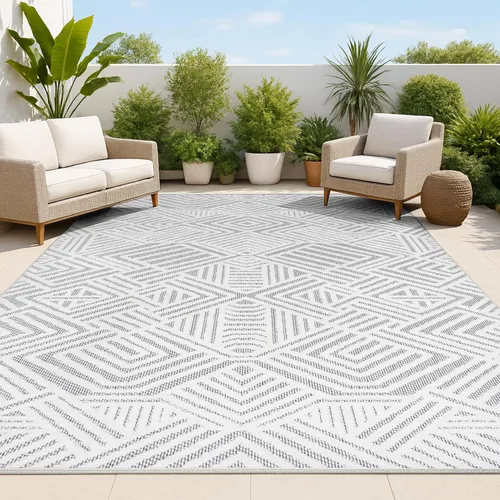 Vista 9 de JONATHAN Y Tapete Art Deco geométrico para interiores y exteriores, 2 x 8 pies, color beige, pelo alto y bajo para patio trasero, patio, porche