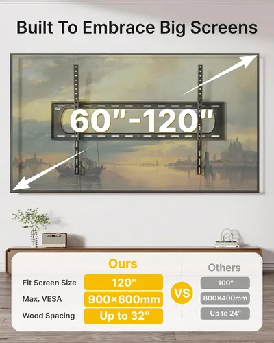 Vista 2 de monTEK Soporte de pared para TV con inclinación de alta resistencia para televisores grandes de 60–120” hasta 136 kg, probado 4 veces por seguridad