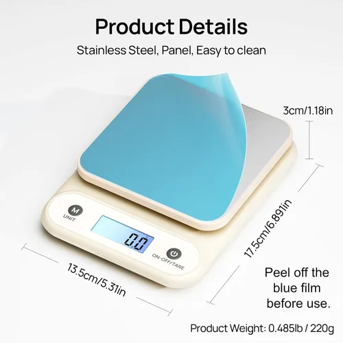 Vista 11 de Báscula digital de alimentos para cocina, 11 libras, 0.1 oz, 11.0 lbs/0.00 oz, báscula de cocina para cocinar hornear, batería de litio integrada