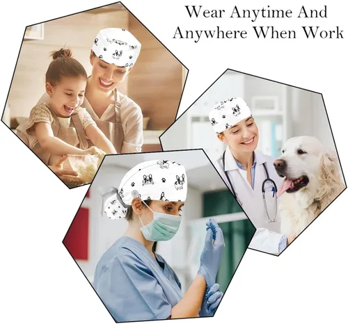 Vista 6 de FFLOWER 2 gorras de trabajo para mujer con botón lindo bulldog francés cubierta de pelo largo cinta con cordones