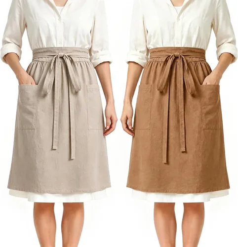 Vista 13 de Linen Pioneer - Delantal de cintura para mujer con bolsillos Beige