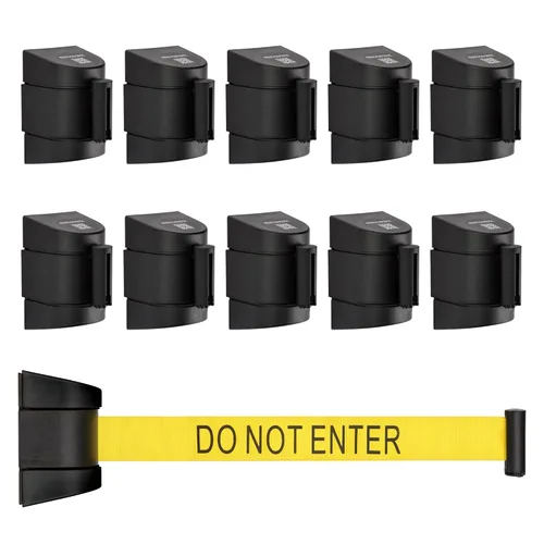 Vista 25 de DuraSteel Barrera retráctil para cinturón de control de multitudes de montaje en pared, cinturón de barrera retráctil negro de 9.2 pies, barreras