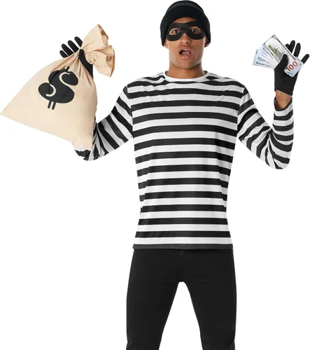 Vista 2 de Morph Disfraz de ladrón para adultos, disfraz de bandido, disfraz de policías y ladrones para hombre, disfraces de Halloween para hombres