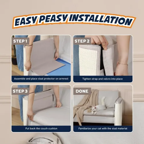 Vista 6 de Panther Armor Protector de sofá de sisal [Beige-Brazo izquierdo] protector de muebles de las garras de gato, rascador de esquina para sofá