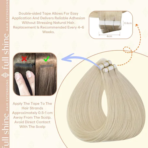 Vista 144 de Full Shine - Extensiones de cabello humano con cinta, mezcla de rubio hongo # 8 castaño ceniza resaltado 60 rubio ceniza