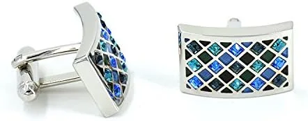 Vista 4 de Mr.Van Elegant Swarovski Crystal Cufflinks Blue Glimmering Cuff Links Set Wedding for Him