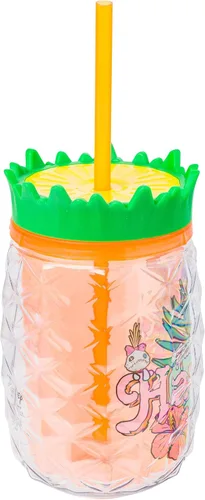 Vista 2 de Silver Buffalo Disney Lilo y Stitch Saludos desde Hawái con Scrump, Vaso de doble pared con forma de piña, 473 ml (16 oz)