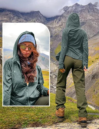 Vista 94 de TBMPOY Chaquetas con capucha y protección solar UPF 50+ para mujer, ligeras, de manga larga, para senderismo, exteriores, con cremallera completa