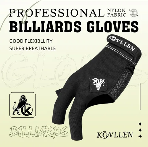 Vista 2 de KONLLEN Breathable Billiards Gloves, Left/Right Hand Three-finger design, mesh palm, adjustable wrist strap, secure grip for pool and snooker