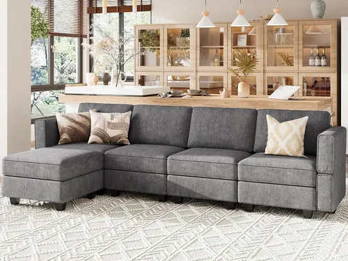 Vista 23 de Belffin Sofá en forma de U Sofá modular reversible de almacenamiento otomano Sofá de 6 plazas sofás grandes Sofá en forma de U Negro